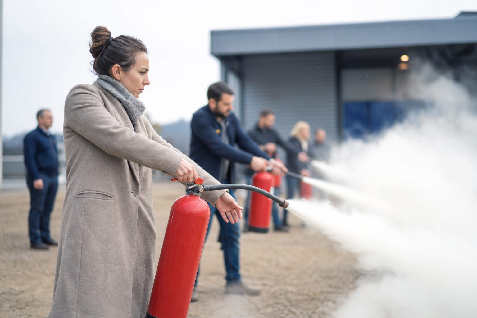 Praktyczne użycie gaśnic podczas szkolenia